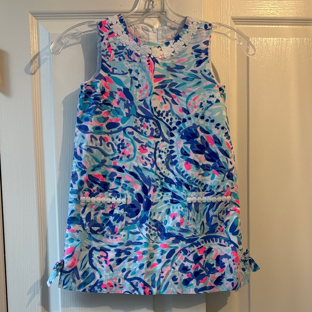 Lilly Pulitzer Blue and Pink Dress with White Lace